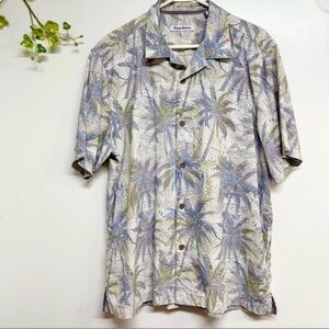 Tommy Bahama 70% silk short sleeve camp shirt with palm tree print, size large